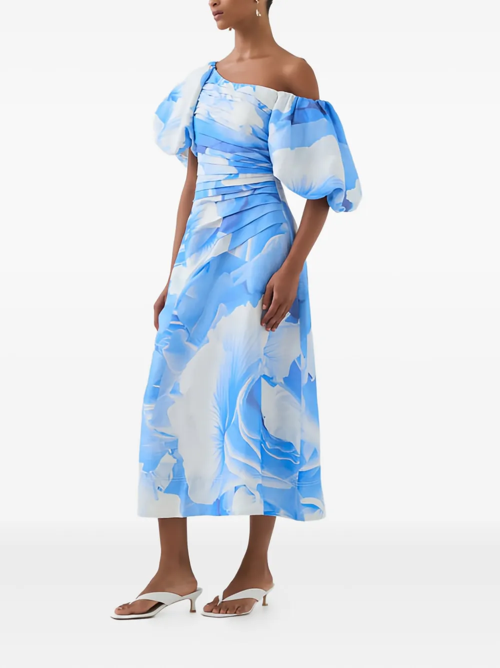 Aje Cadence Ruched One-shoulder Midi Dress In Blue
