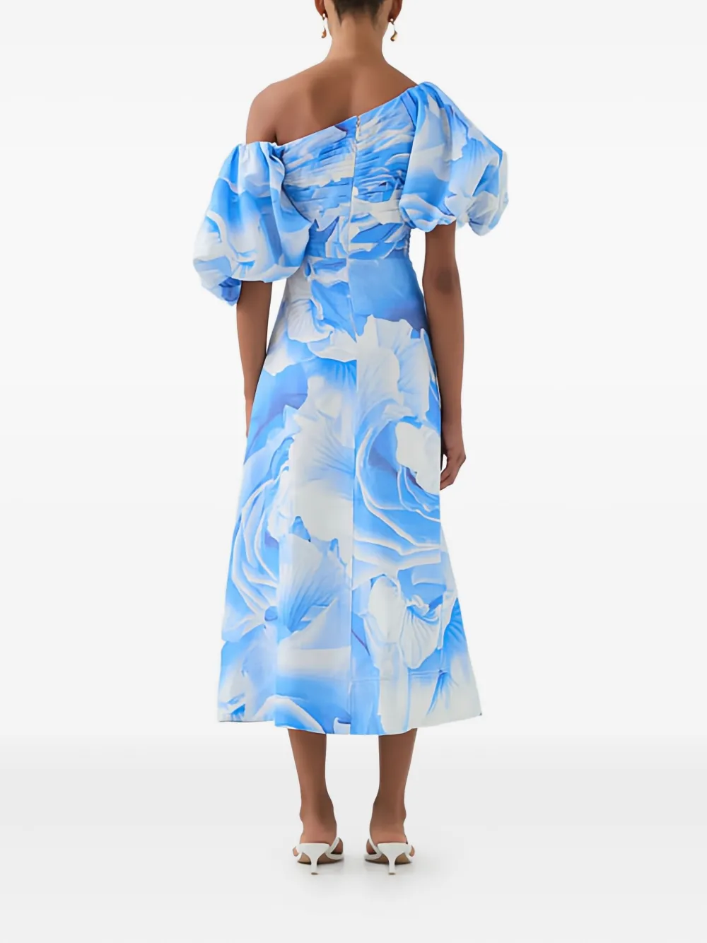 Aje Cadence Ruched One-shoulder Midi Dress In Blue