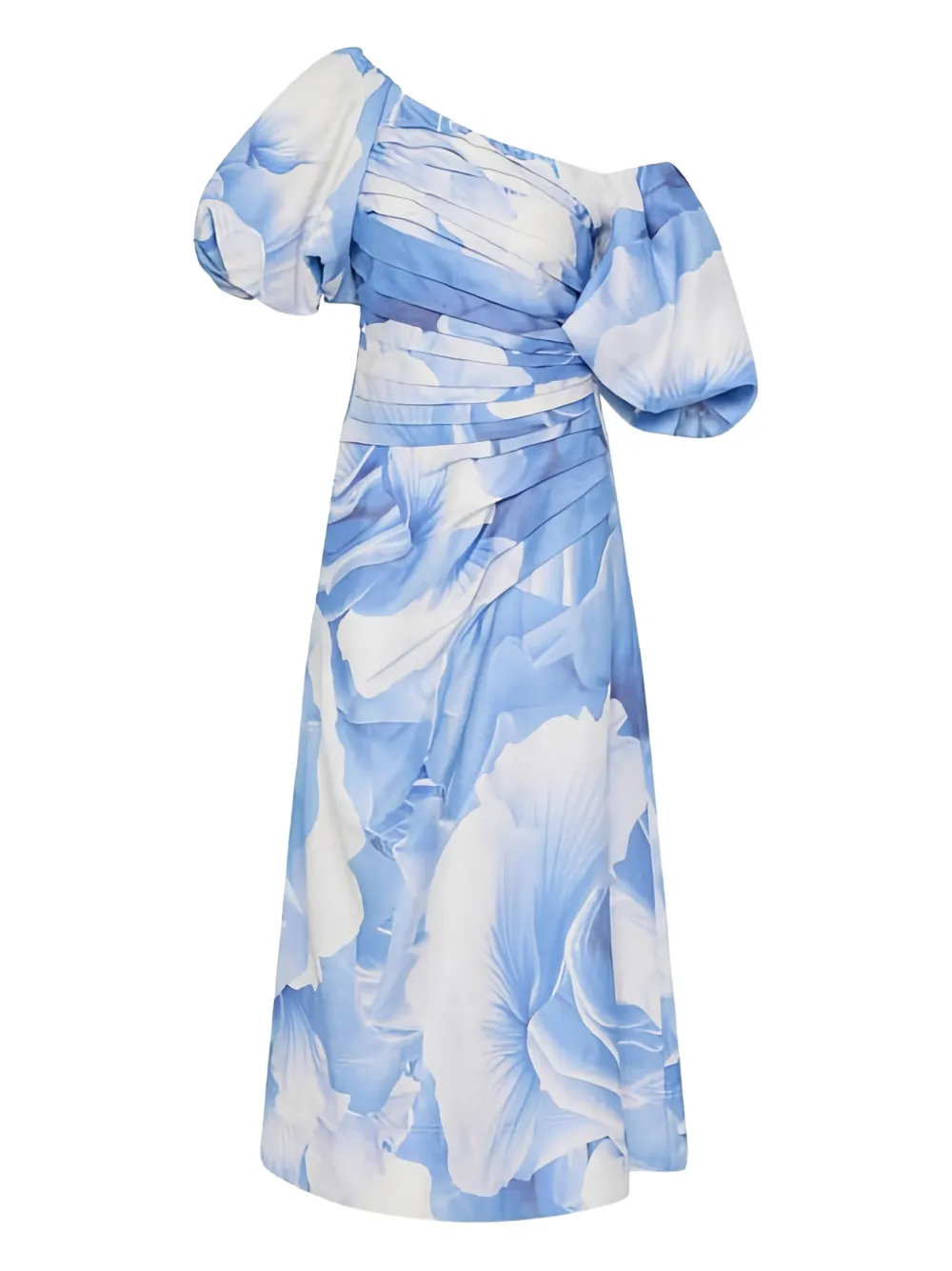 Aje Cadence Ruched One-shoulder Midi Dress In Blue