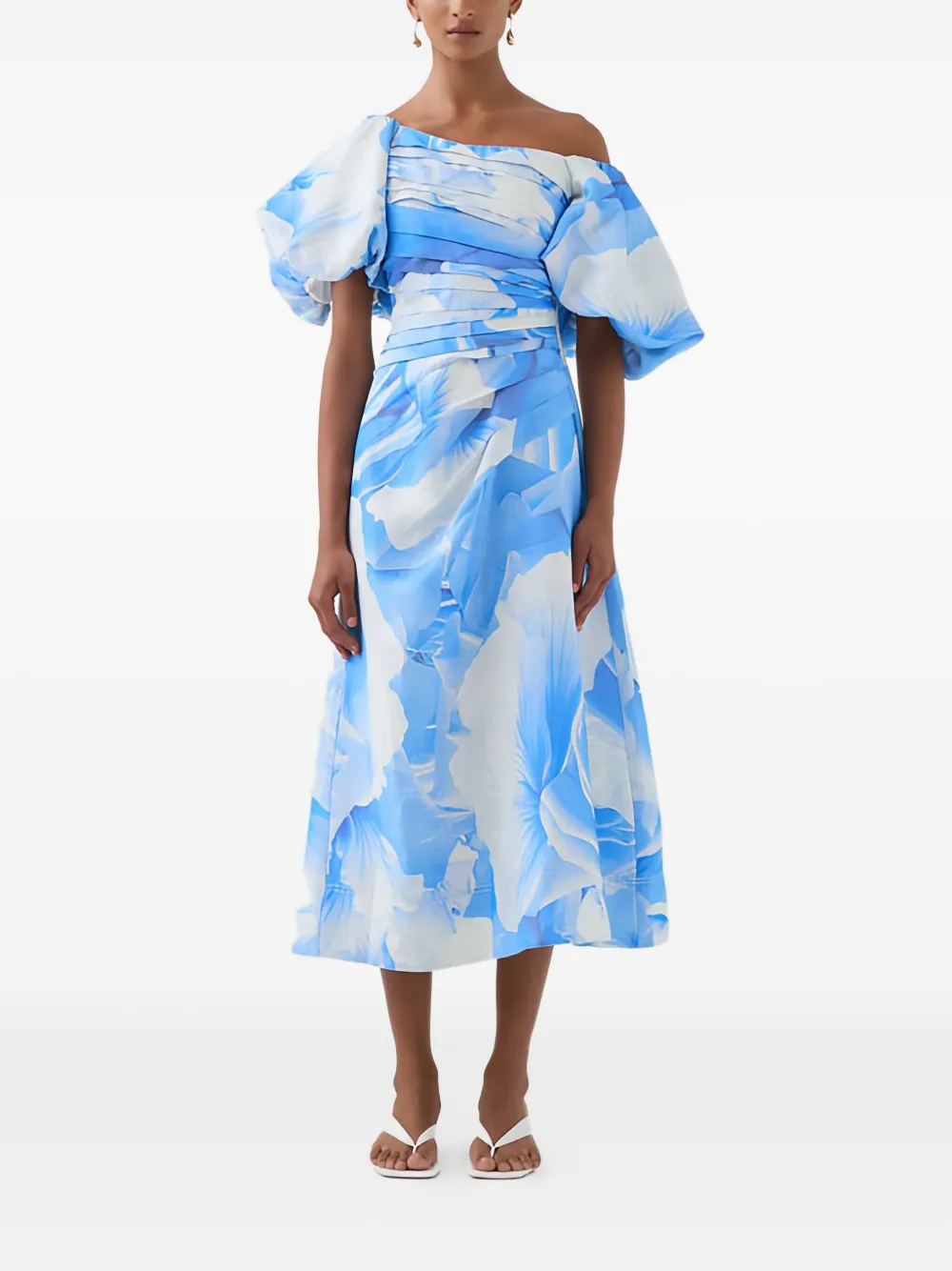 Aje Cadence Ruched One-shoulder Midi Dress In Blue