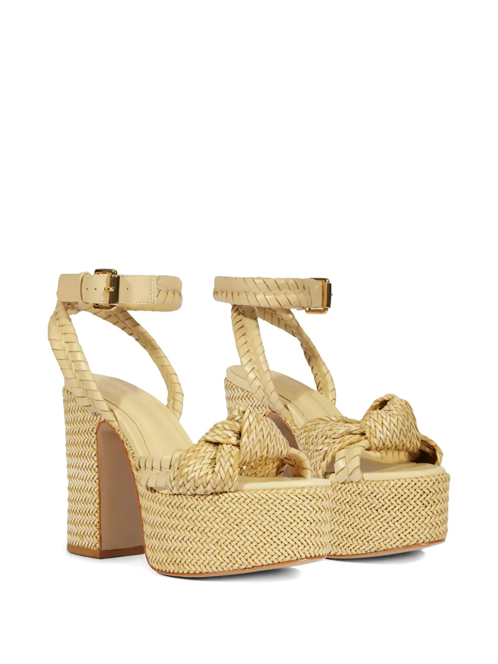 Schutz Khari Knotted Leather Ankle-strap Platform Sandals In Neutral