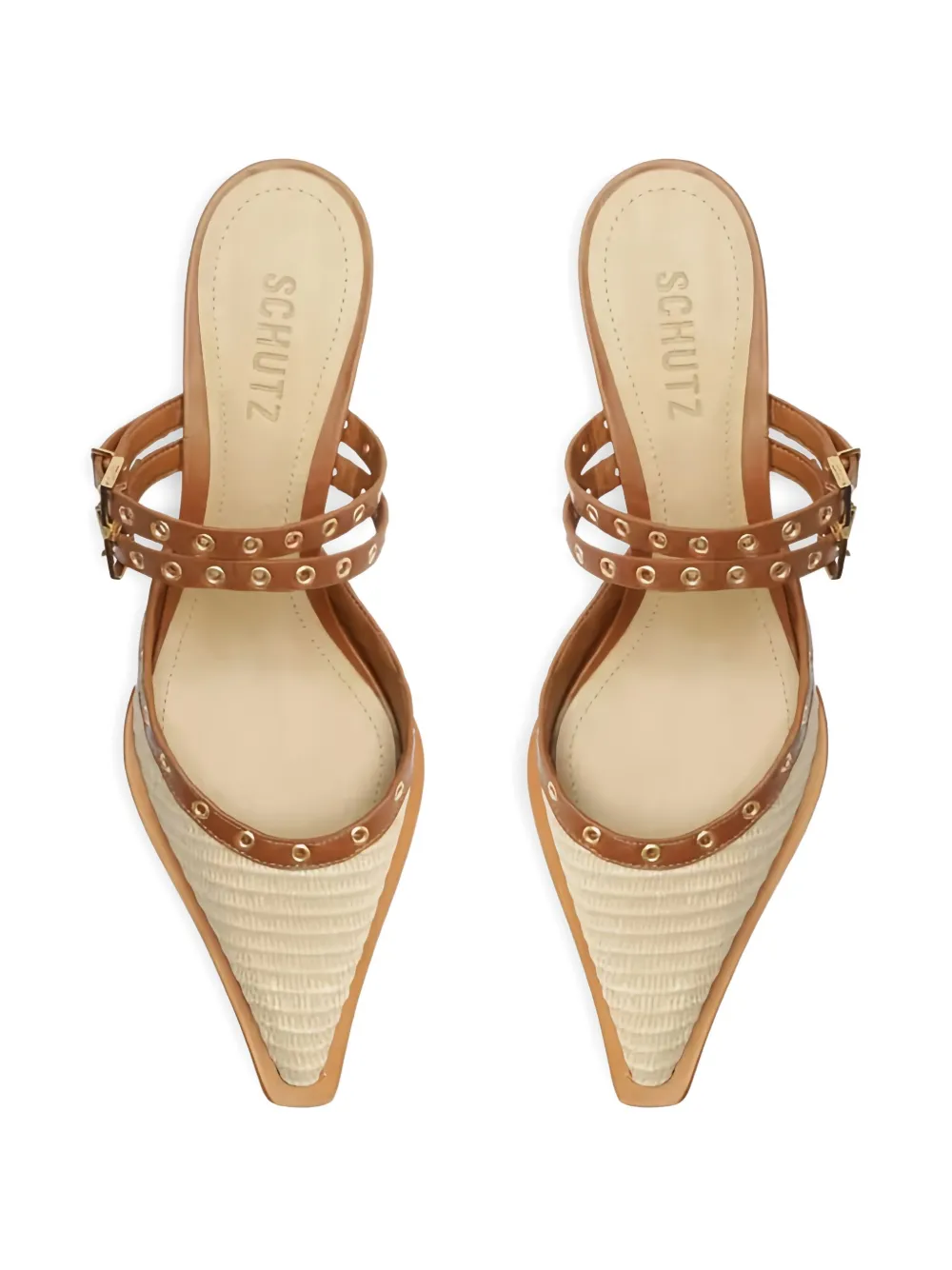 Schutz Ativ Bold V Buckled Studded Mules In Neutral