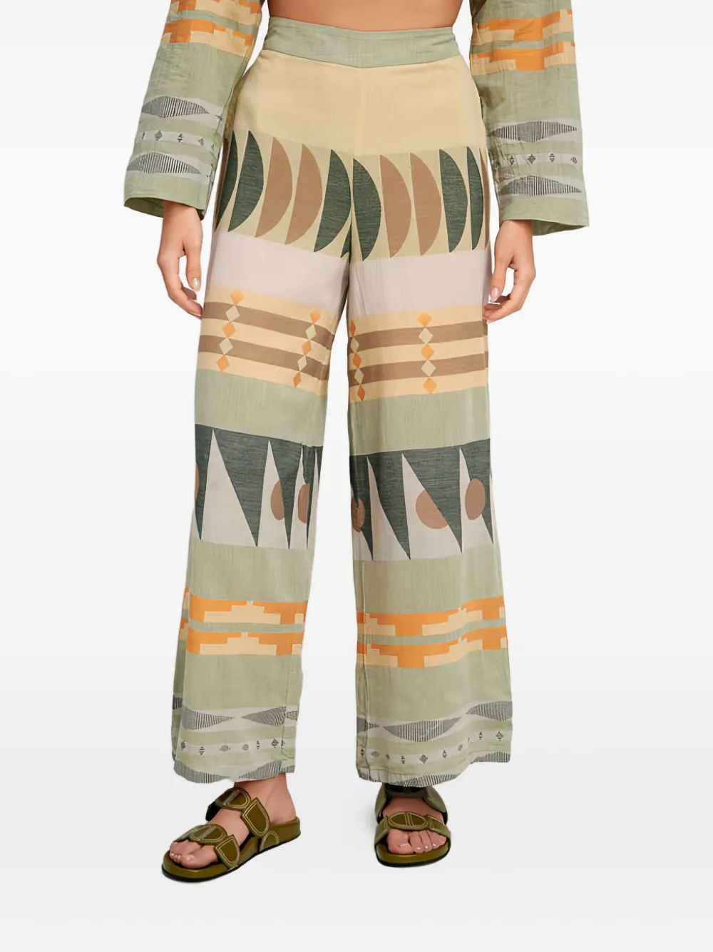 PEARL & CAVIAR Zakar geometrische broek - Groen
