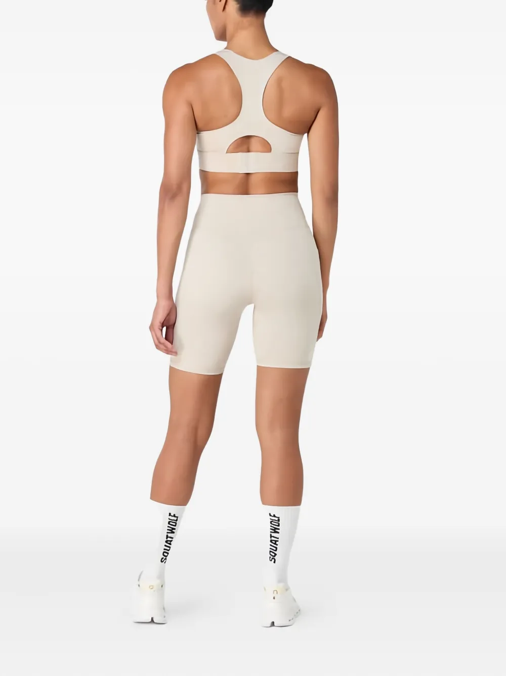 Squatwolf High-coverage Racerback Cut-out Sports Bra In Neutral