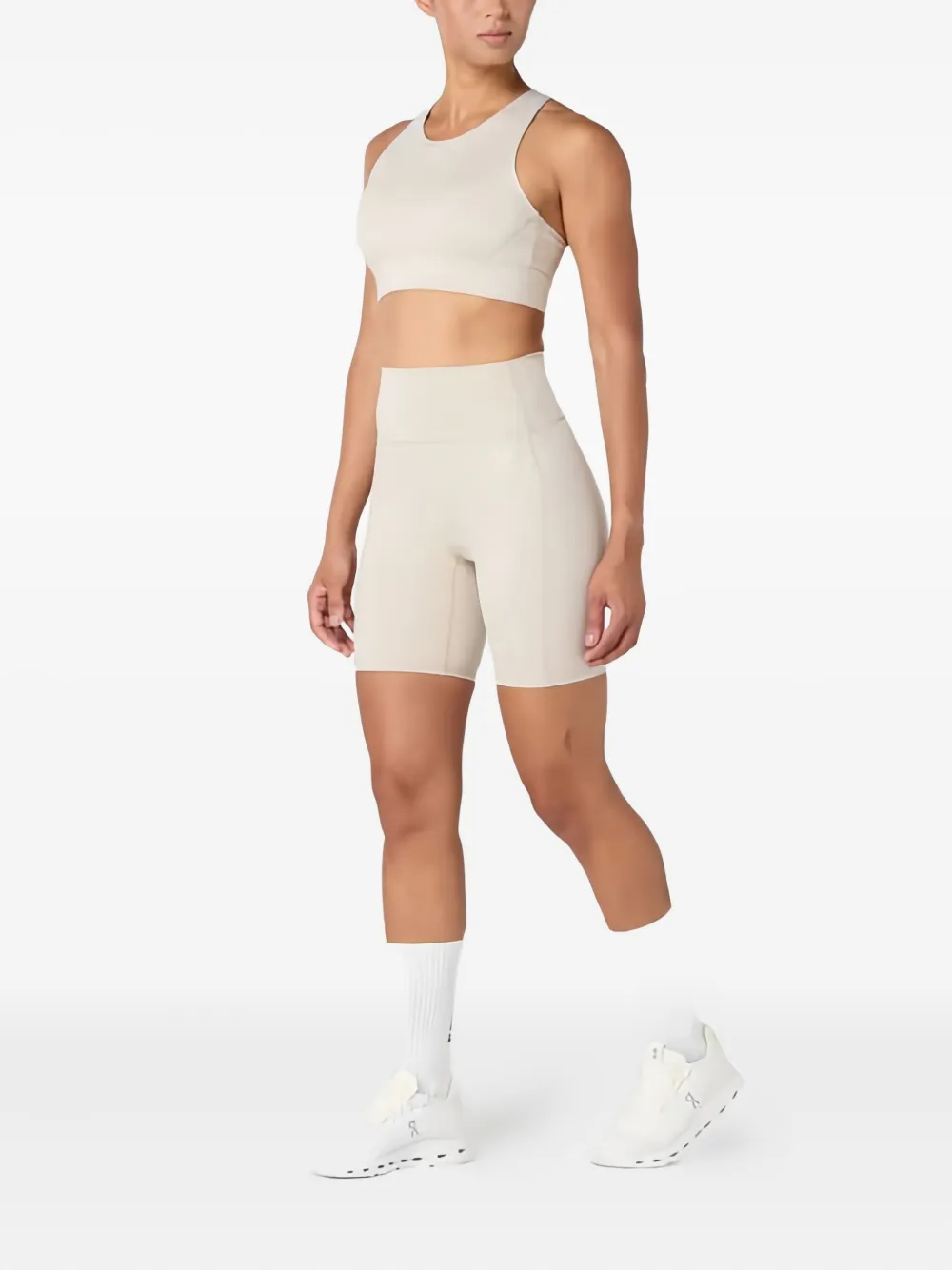 Squatwolf High-coverage Racerback Cut-out Sports Bra In Neutral