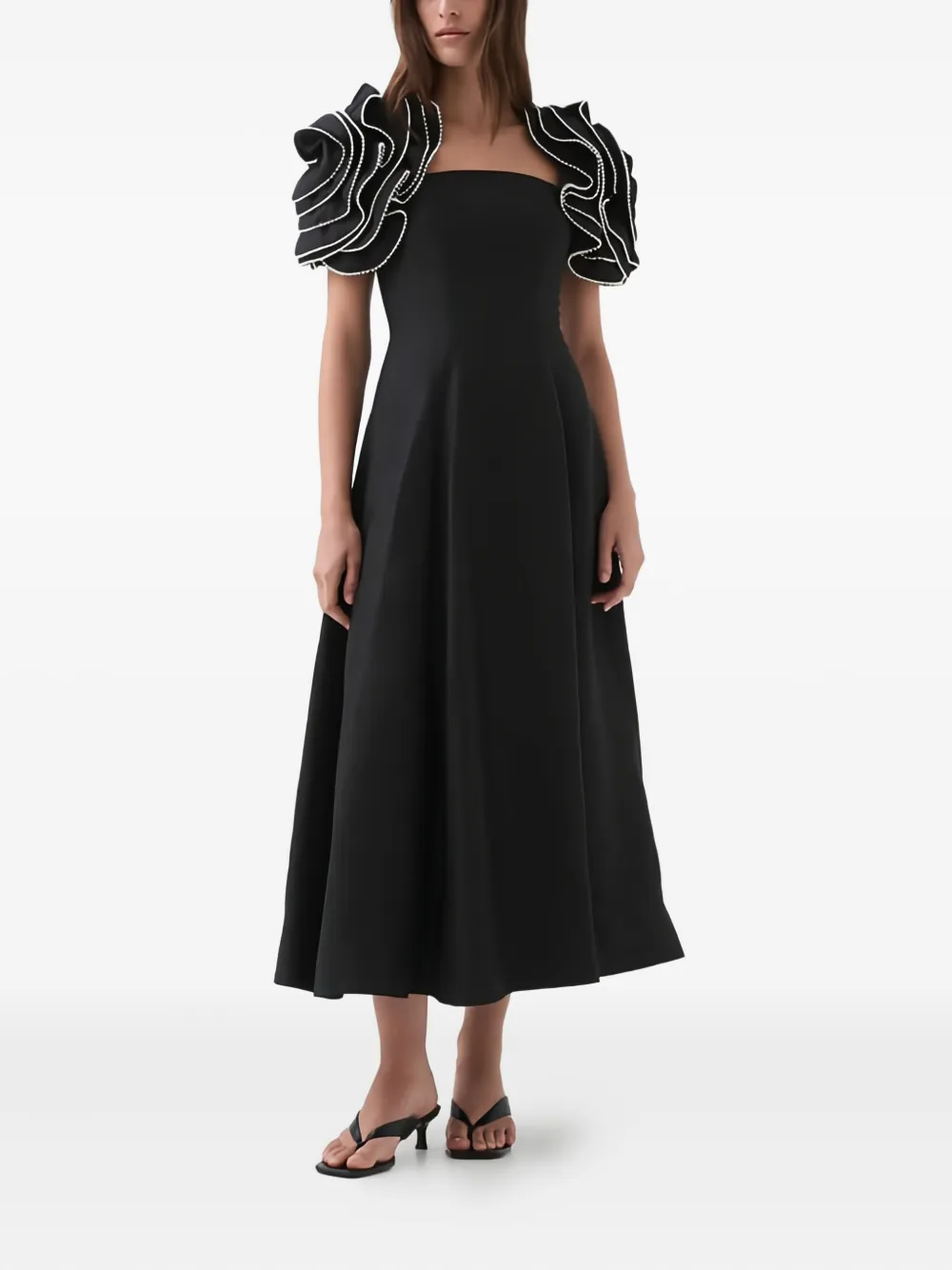 Aje Twyla midi-jurk met ruches - Zwart