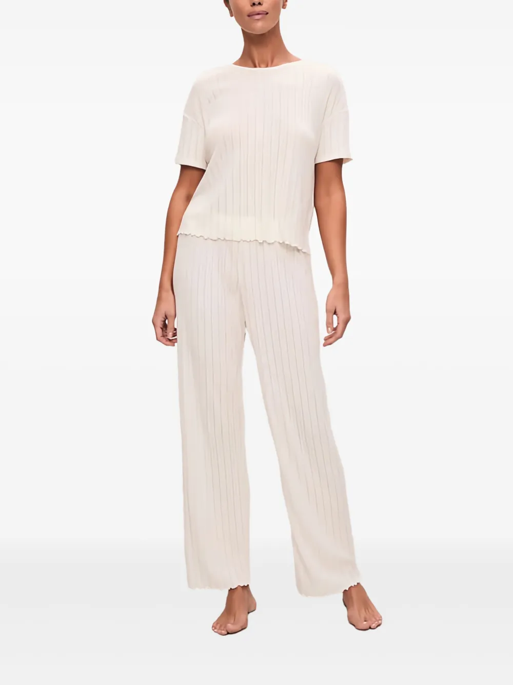 Eberjey Gisele Pointelle Ruffled Pyjama Bottoms In Neutral