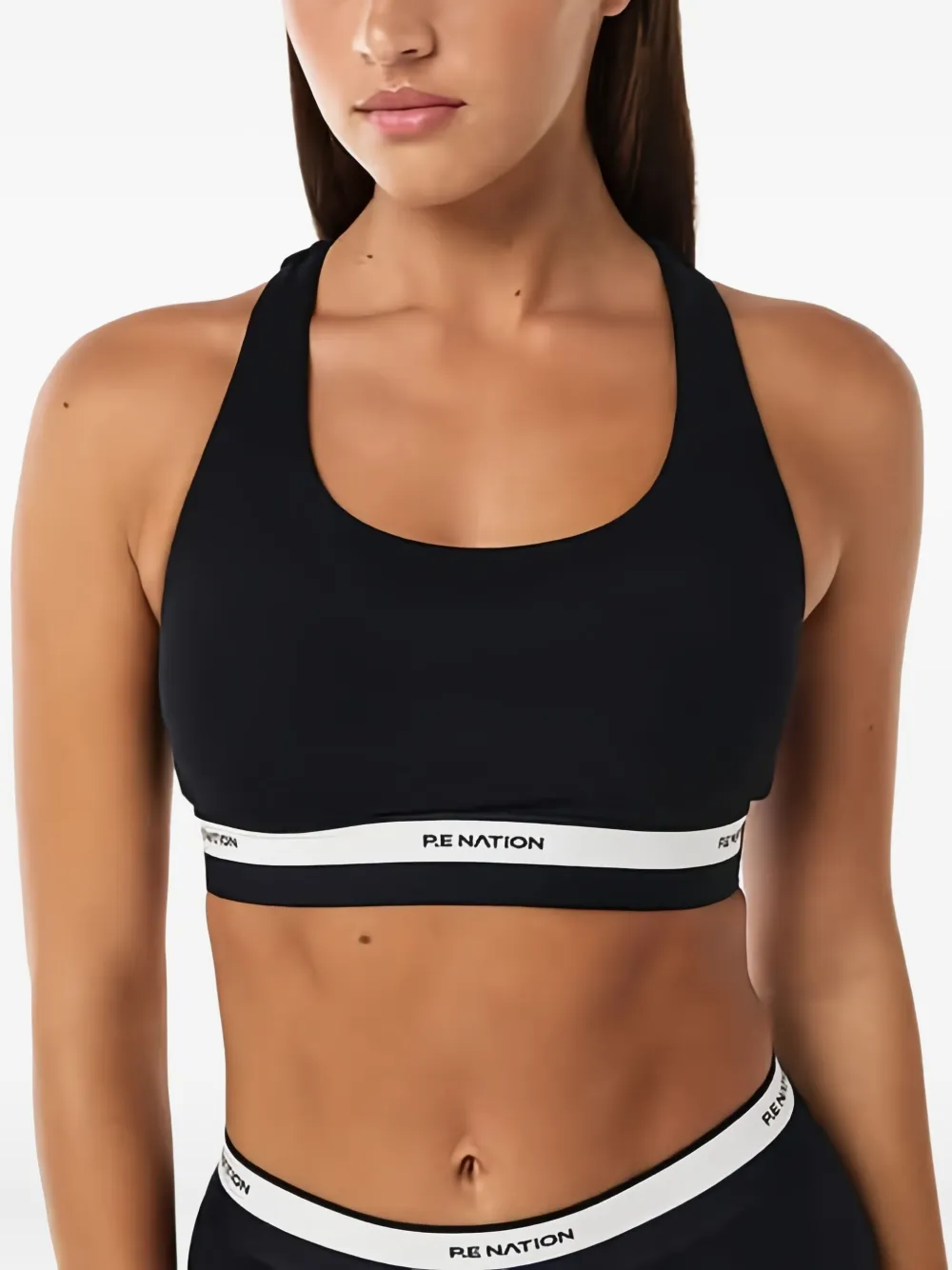 P.e Nation Avant Racerback Logo-band Sports Bra In Black