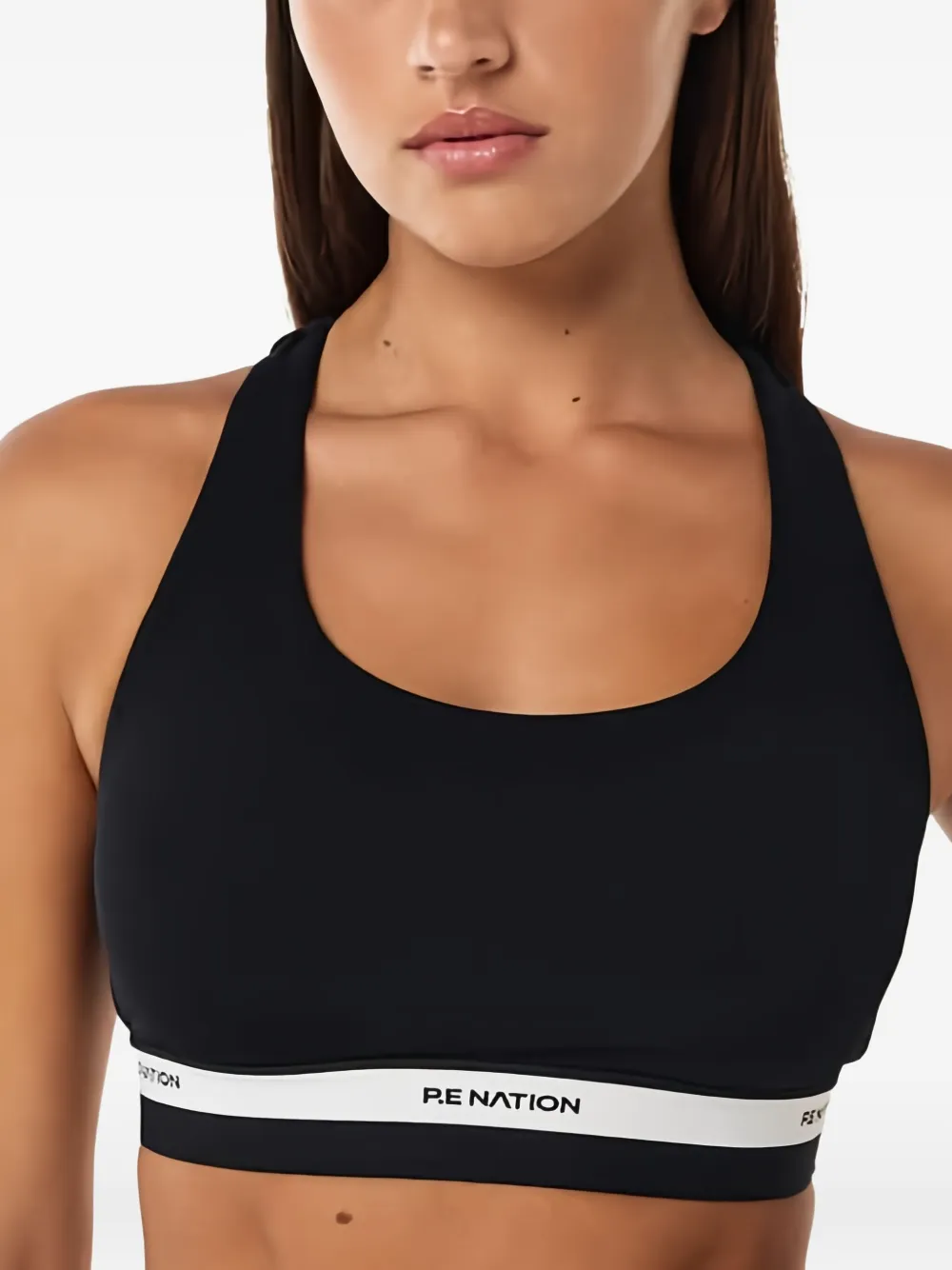P.e Nation Avant Racerback Logo-band Sports Bra In Black