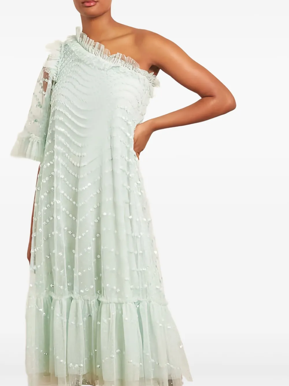 Needle & Thread Jurk verfraaid met pailletten en ruches - Groen