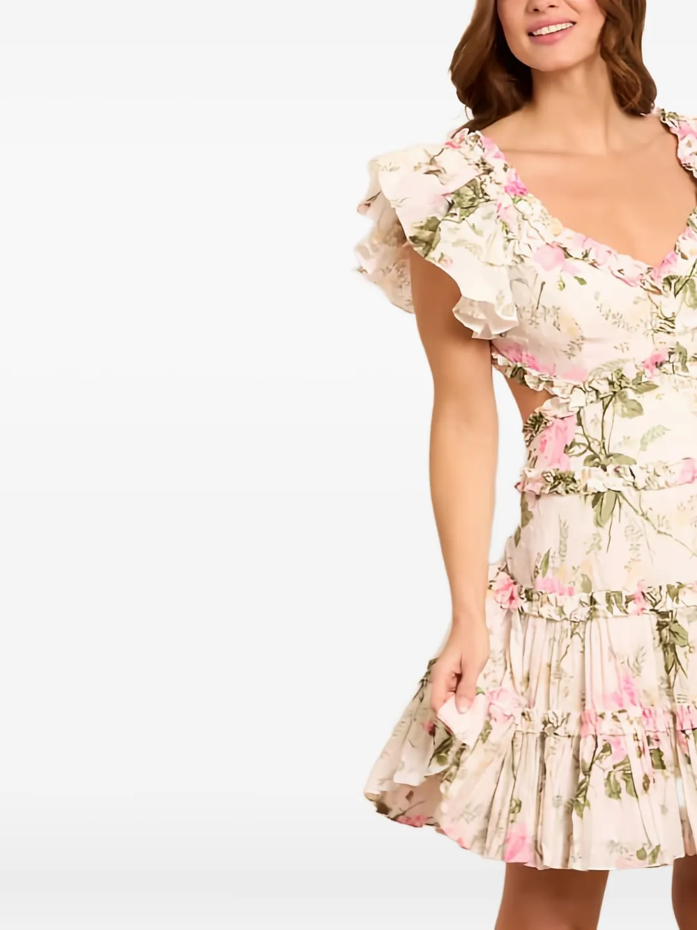 Needle & Thread Ruffled Backless Mini Dress In Multi