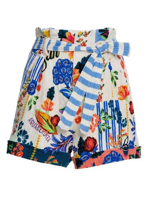 Agua Bendita Addison Citrus striped-belted floral-print shorts