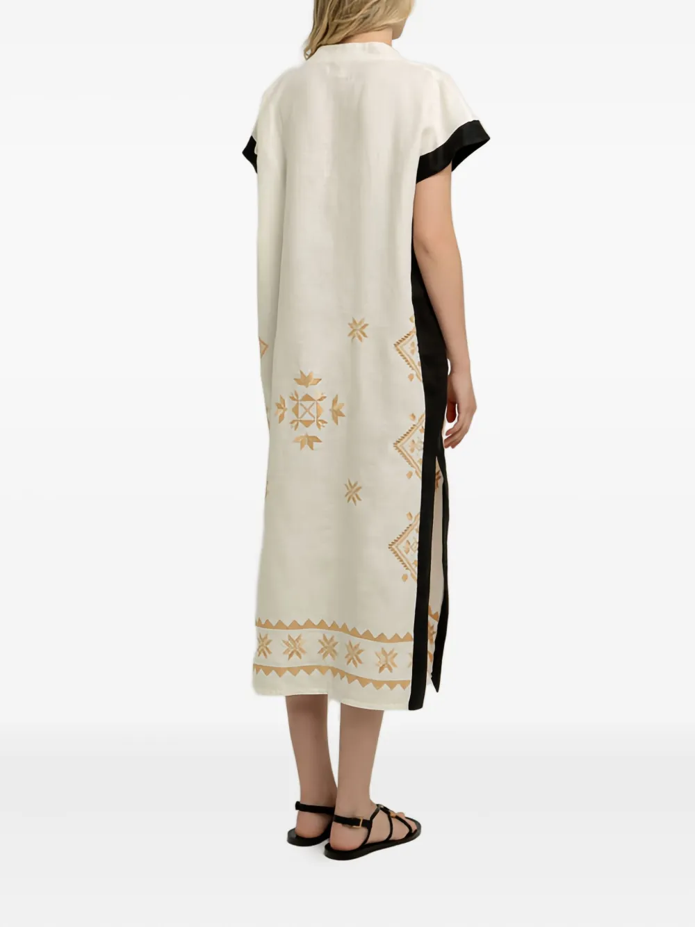 Greek Archaic Kori Geometric Embroidered Midi Dress In Neutral