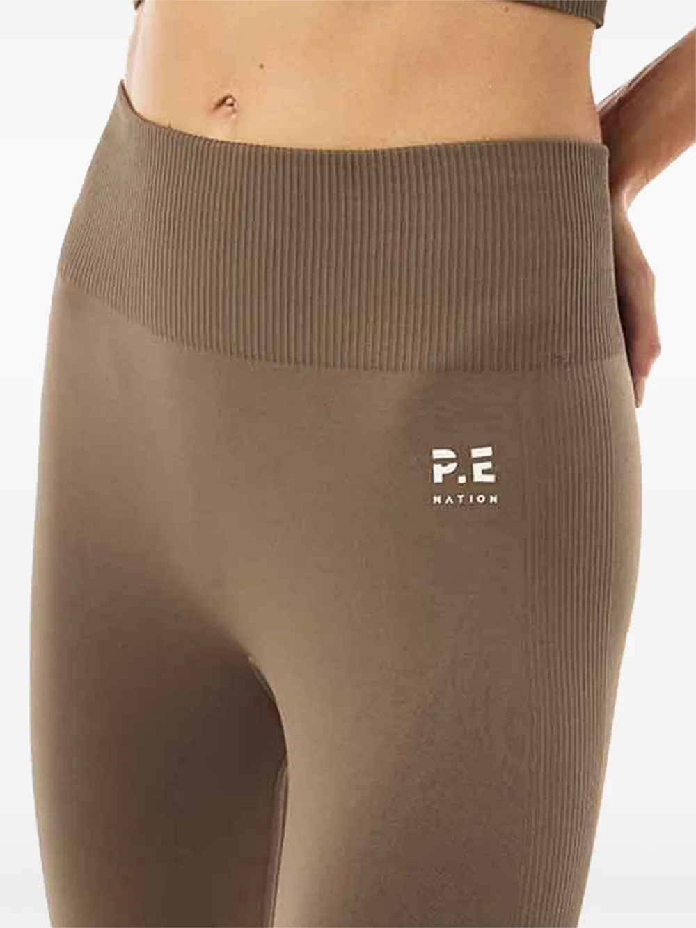 P.e Nation Restore Ribbed-seamless Leggings In Brown