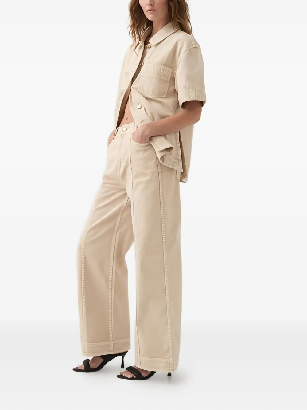 Aje Jeans met wijde pijpen Beige