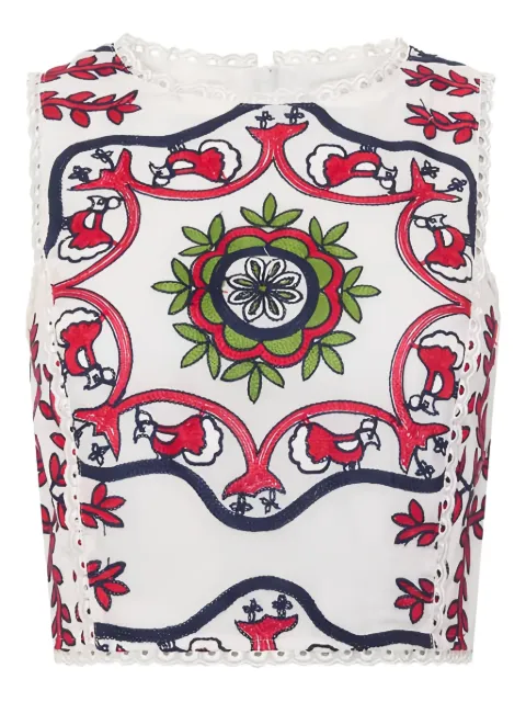 PEARL & CAVIAR top bordado con ribete de encaje