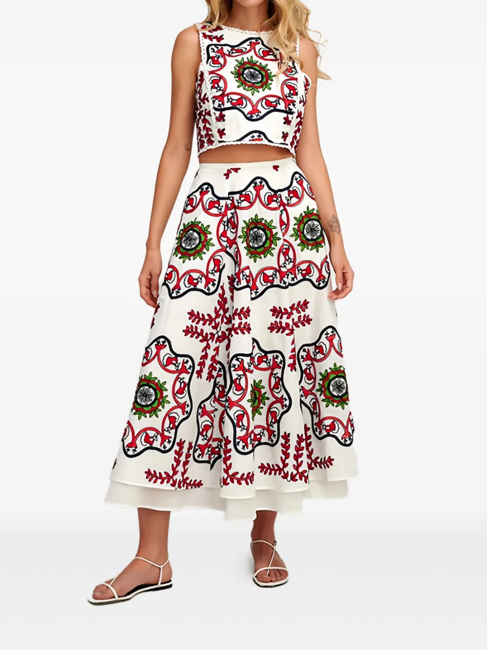 Pearl & Caviar Lace-trim Embroidered Top In Multi