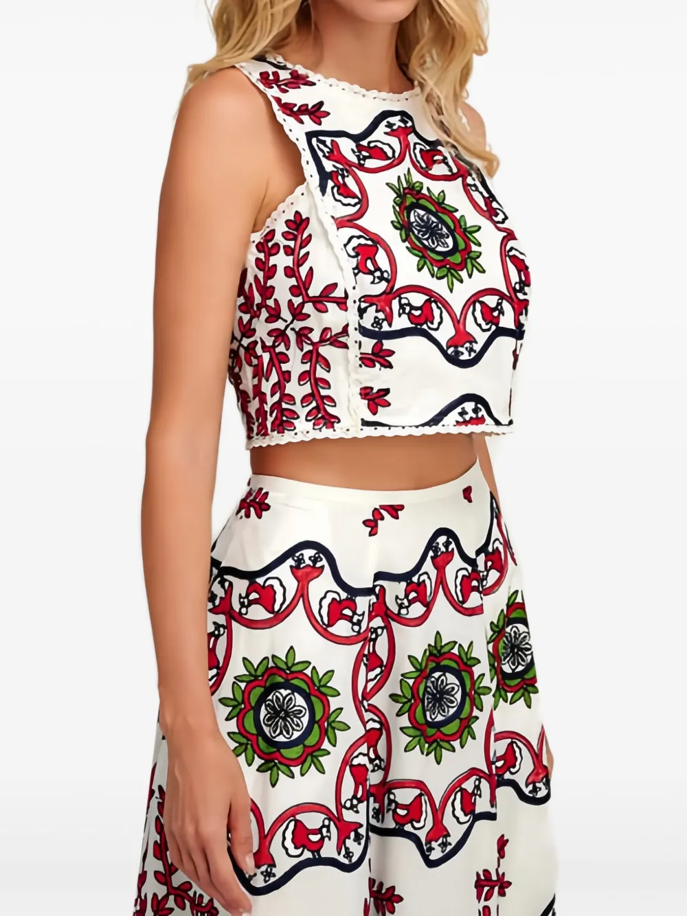 Pearl & Caviar Lace-trim Embroidered Top In Multi