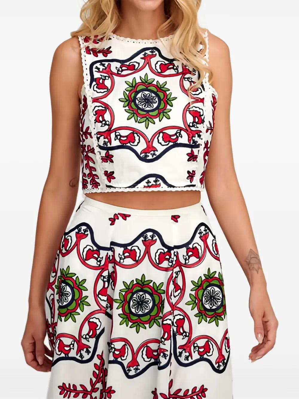 Pearl & Caviar Lace-trim Embroidered Top In Multi