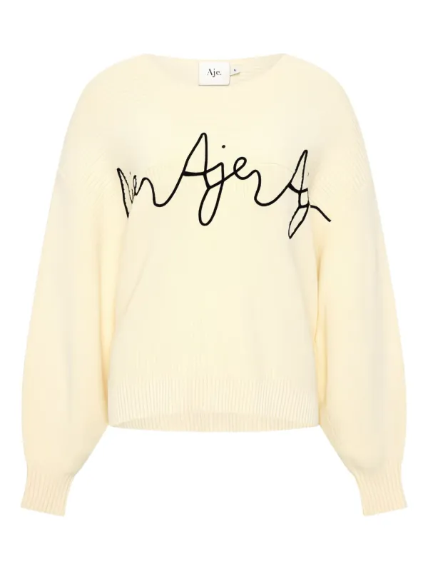Aje logo-embroidery long-sleeve Sweater Neutrals FARFETCH JO