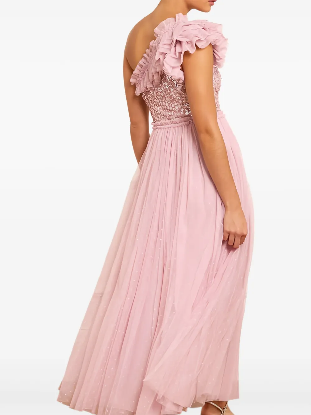 Needle & Thread Raindrop Sequin Ruffled Gown In Pink