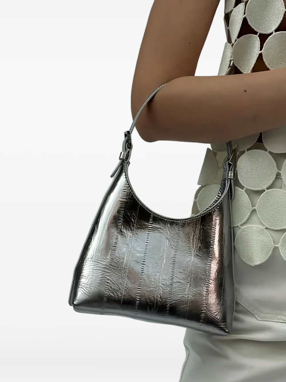 By Far Baby Camryn Top-zip Shoulder Bag In Silver