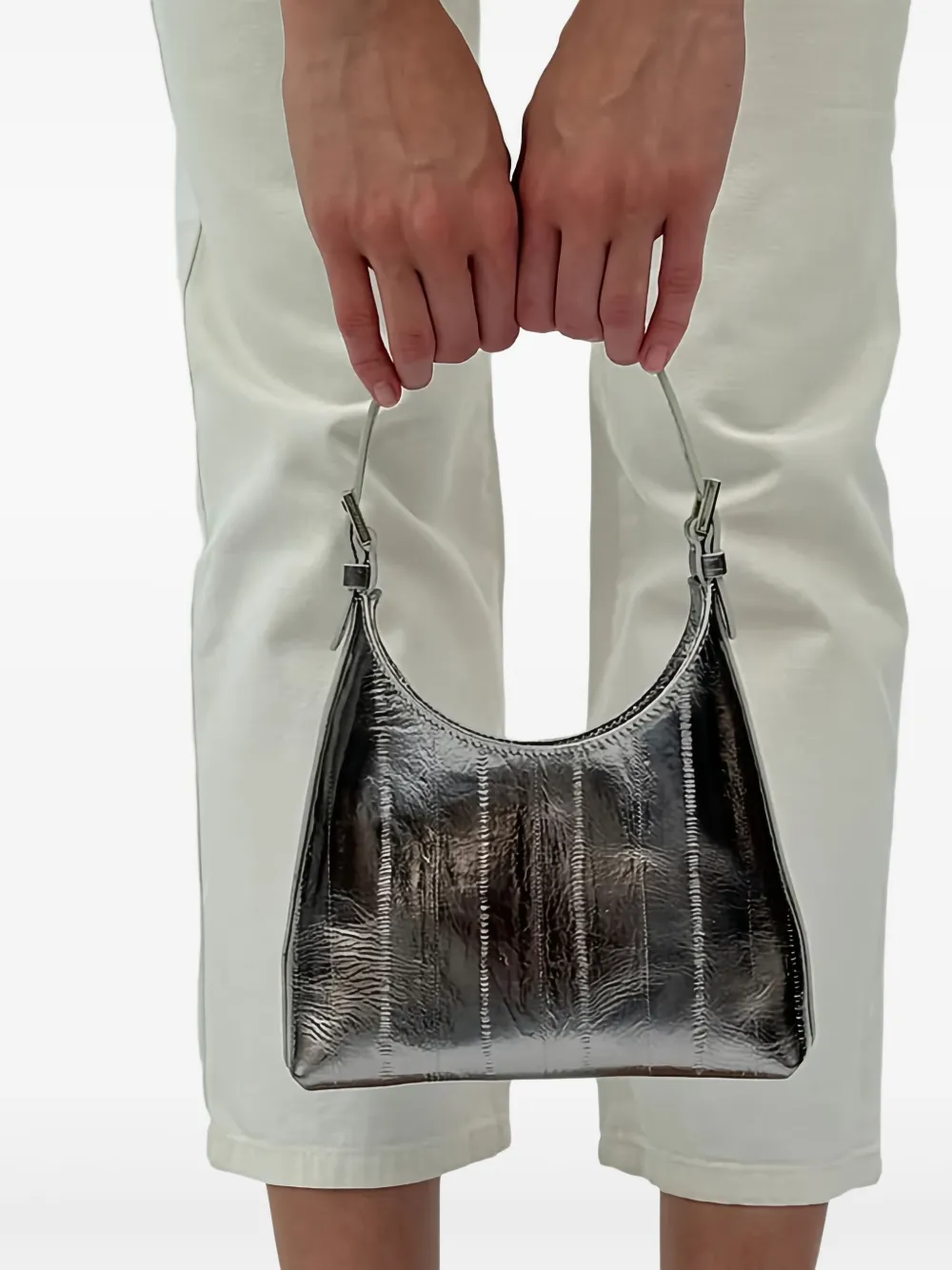 By Far Baby Camryn Top-zip Shoulder Bag In Silver