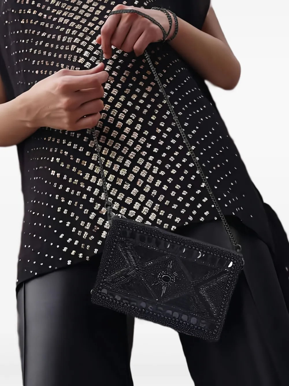 NAMJOSH Clutch met kralen en ketting - Zwart