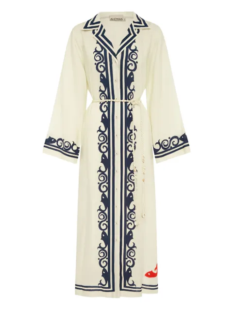 ALEMAIS robe longue Marine brodée