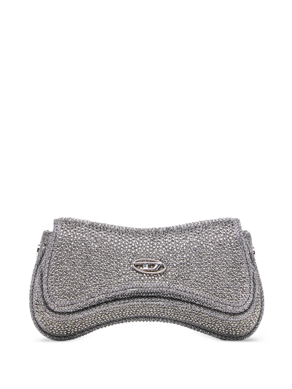 Diesel Crystal-embellished Logo-plaque Clutch Bag In Burgundy