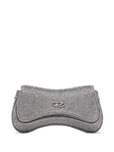 Diesel crystal-embellished logo-plaque clutch bag
