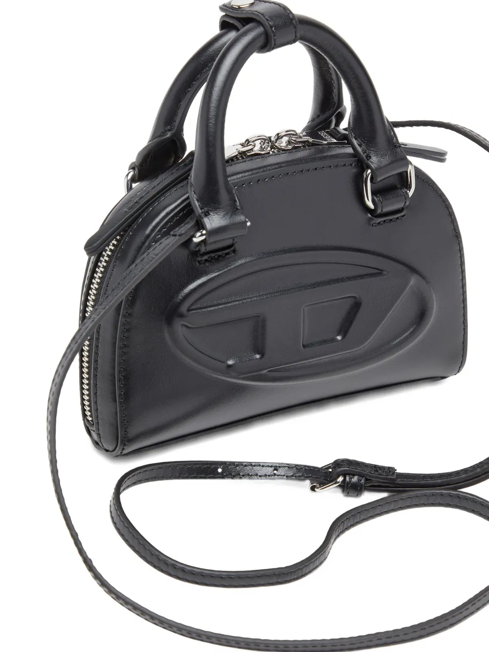 Diesel 1dr Dome-mini Crossbody Bag In Nappa Leather In Black
