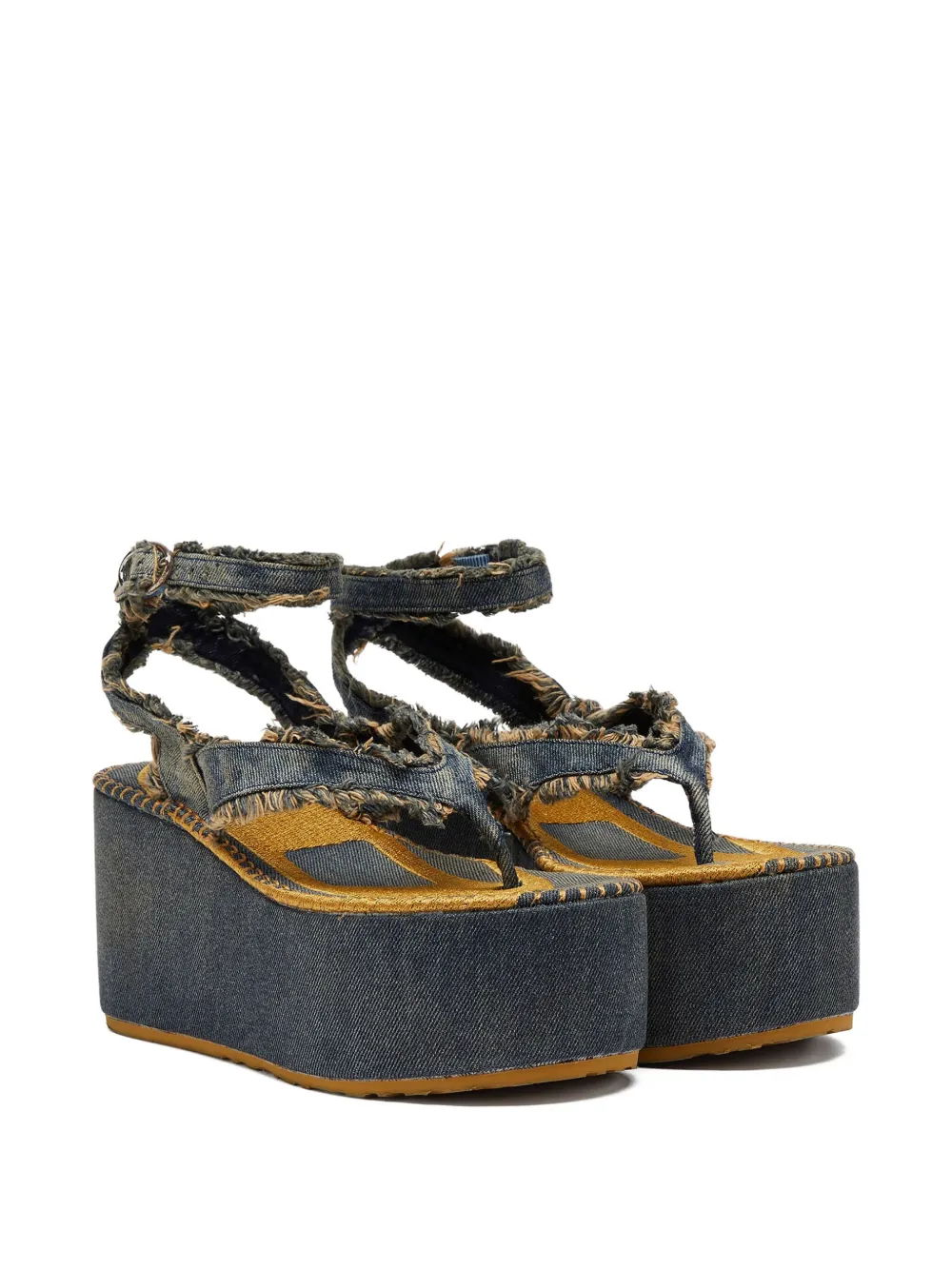 Diesel Frayed-edge Platform Sandals In Gray
