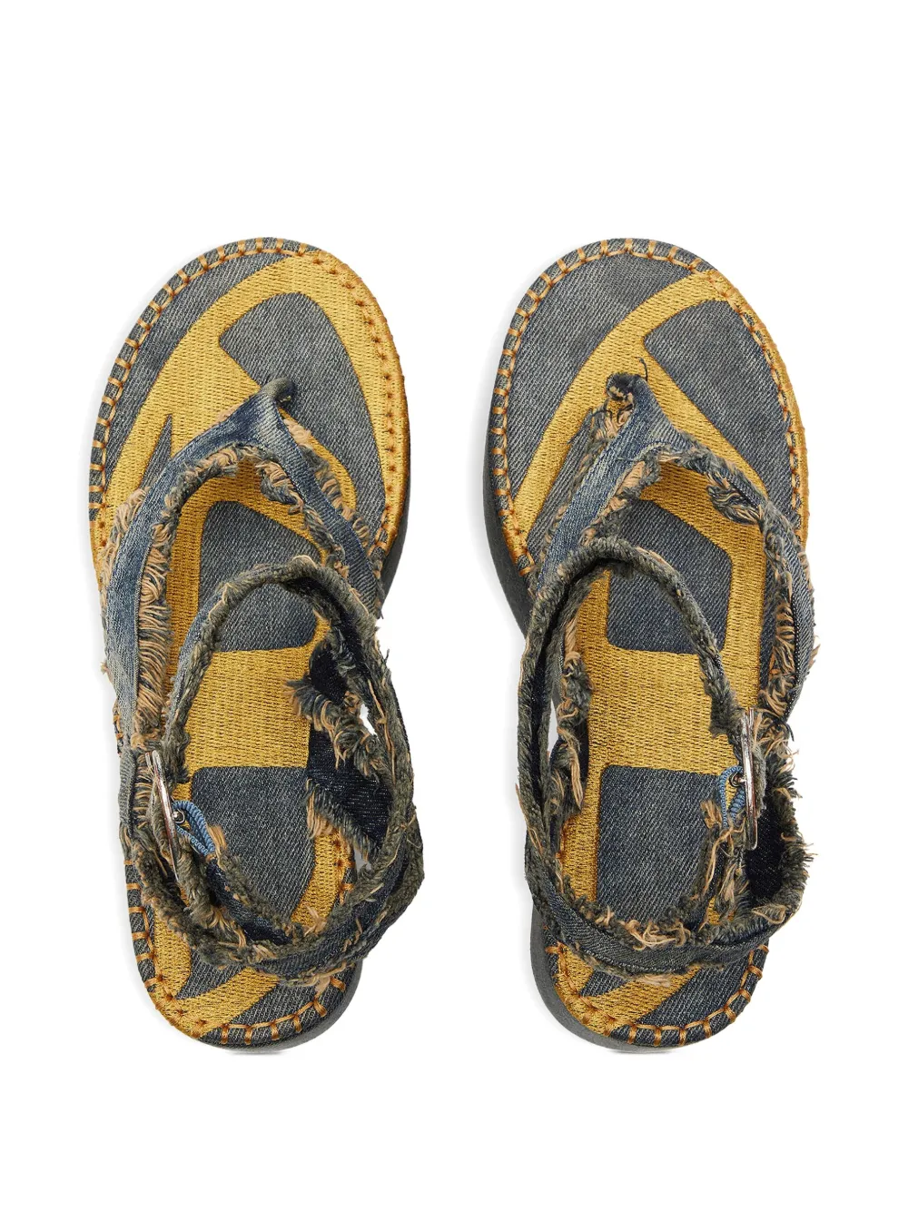 Diesel Frayed-edge Platform Sandals In Gray