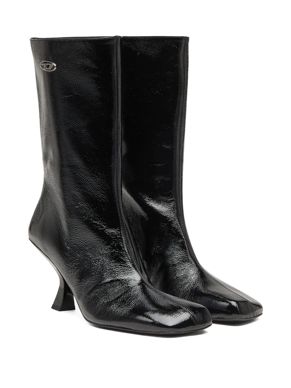 Diesel 75mm D-amber Square-toe Sculptural-heel Boots In Black