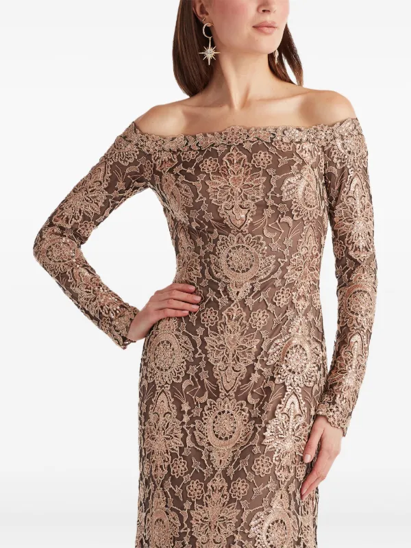 Tadashi Shoji off-shoulder Maxi Dress | Brown | FARFETCH OM Tadashi Shoji off-shoulder Maxi Dress | Brown | FARFETCH OM