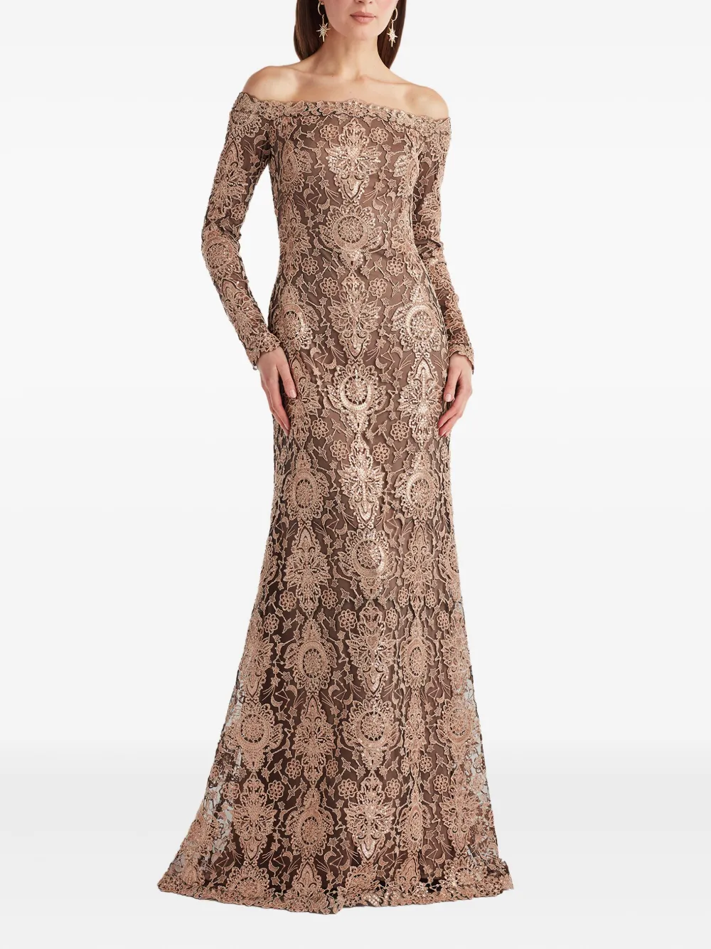 Tadashi Shoji Off-shoulder maxi-jurk - Bruin