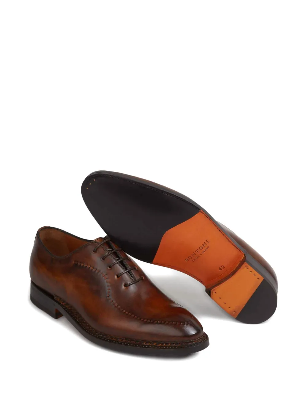 Bontoni Leren schoenen met stiksel Bruin