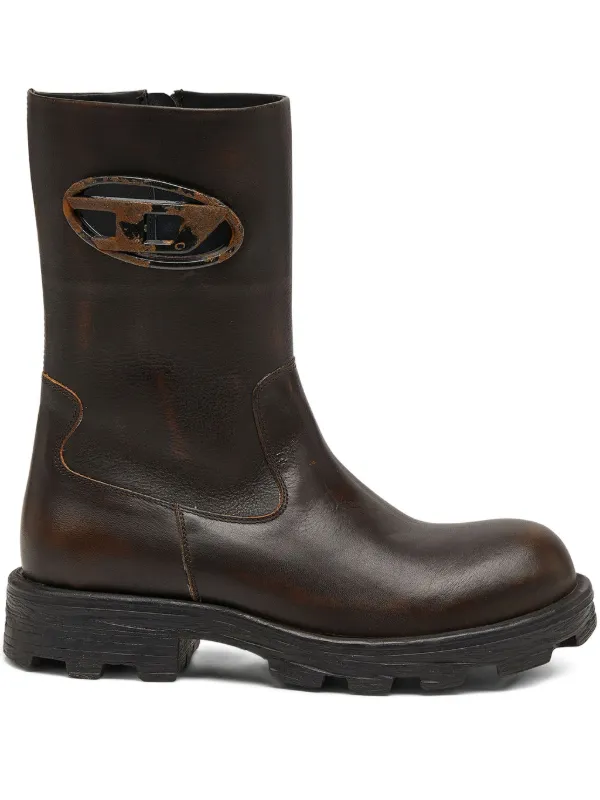 Diesel D-Hammer-cut-out Leather Boots With Oxidised Hardware