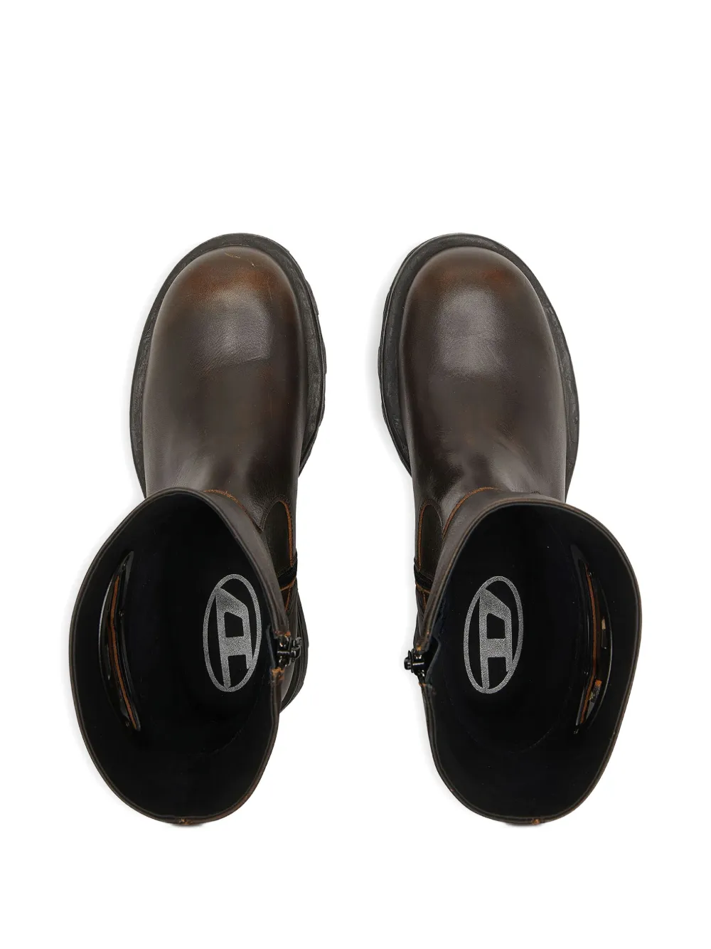 Diesel D-hammer-cut-out Leather Boots With Oxidised Hardware In Brown