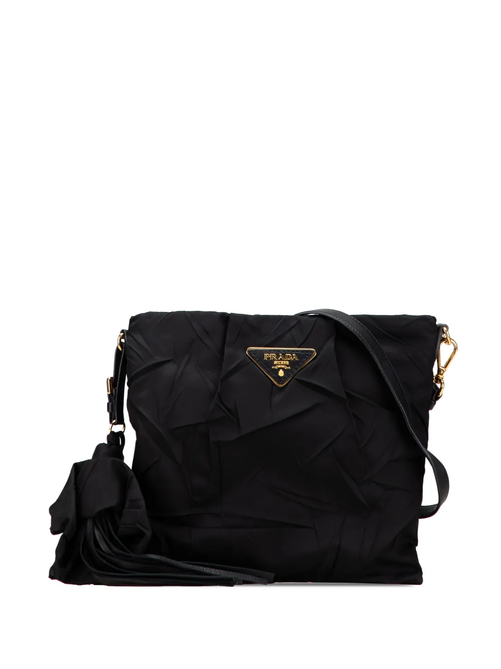 Prada Pre-Owned 2013-2025 テスート ストロピッチャート タッセル ショルダーバッグ - ブラック Prada Pre-Owned 2013-2025 テスート ストロピッチャート タッセル ショルダーバッグ - ブラック