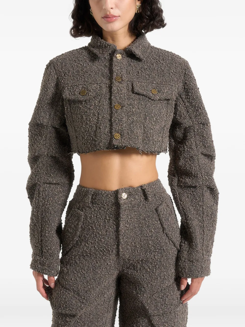 Manière De Voir Catherine cropped bouclé denim jack Bruin