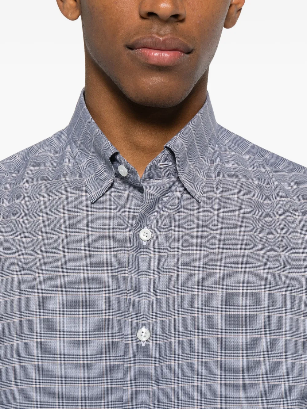 Brioni Geruit overhemd Blauw