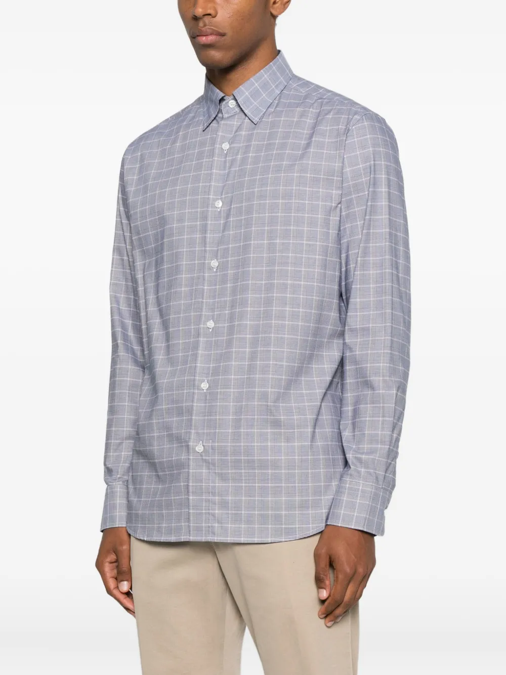 Brioni Geruit overhemd Blauw