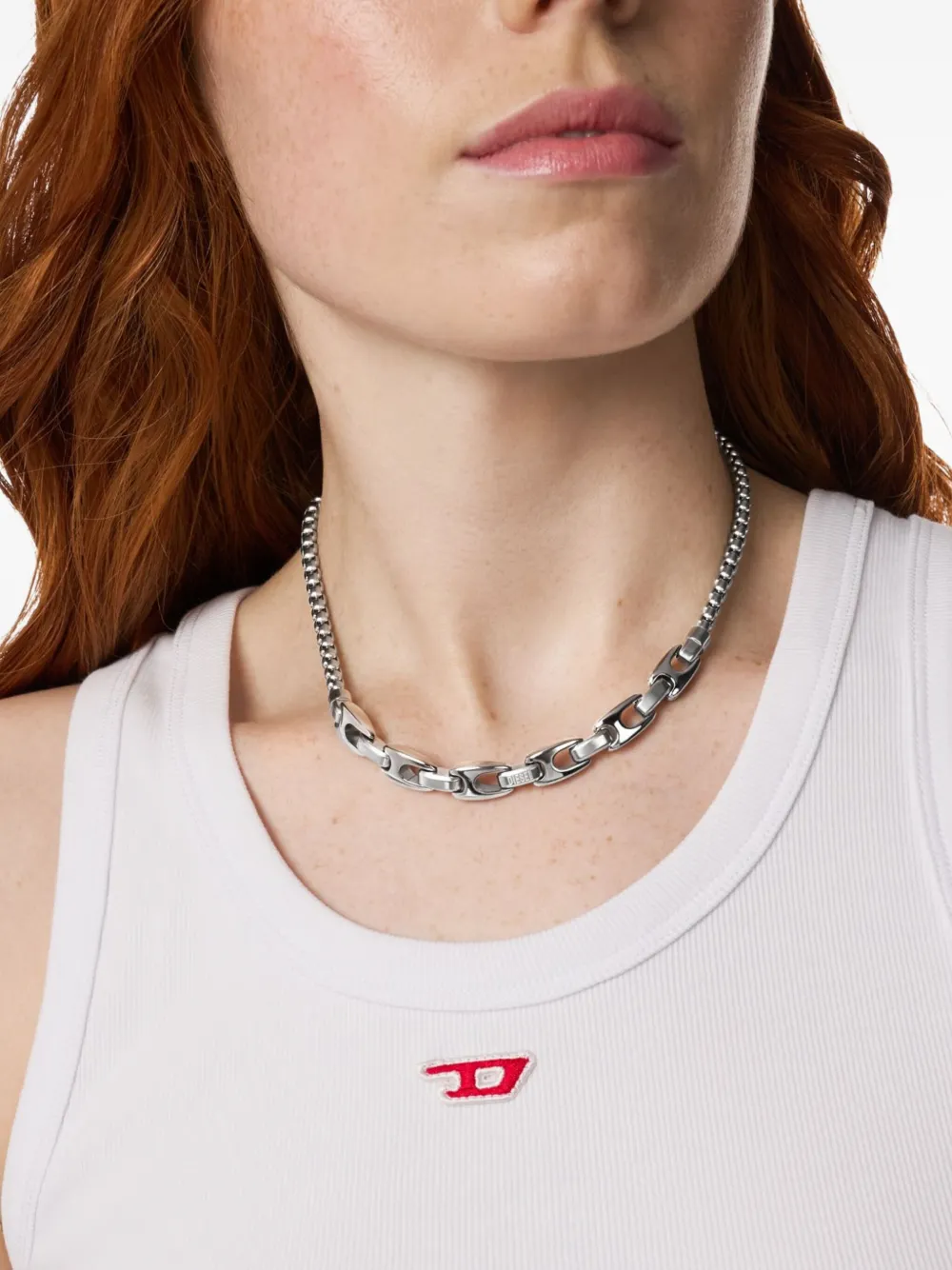 Diesel oval-logo chain necklace - Zilver