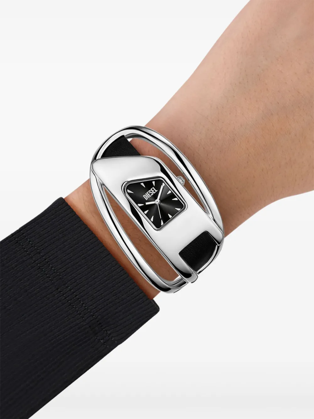 Diesel Wrap-d Black Leather Watch In Black