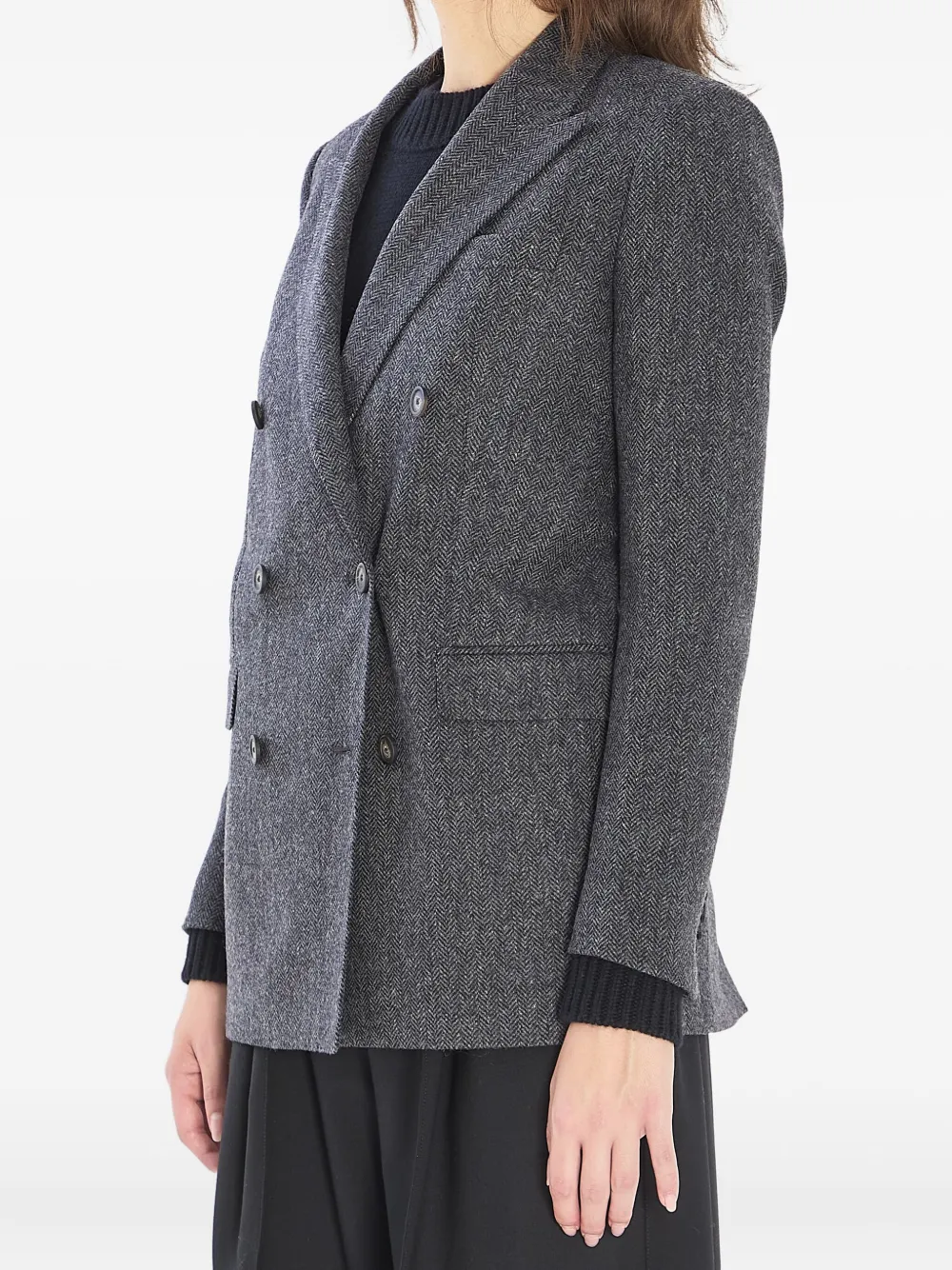 Tagliatore Jasmine Herringbone Double-breasted Peacoat In Gray