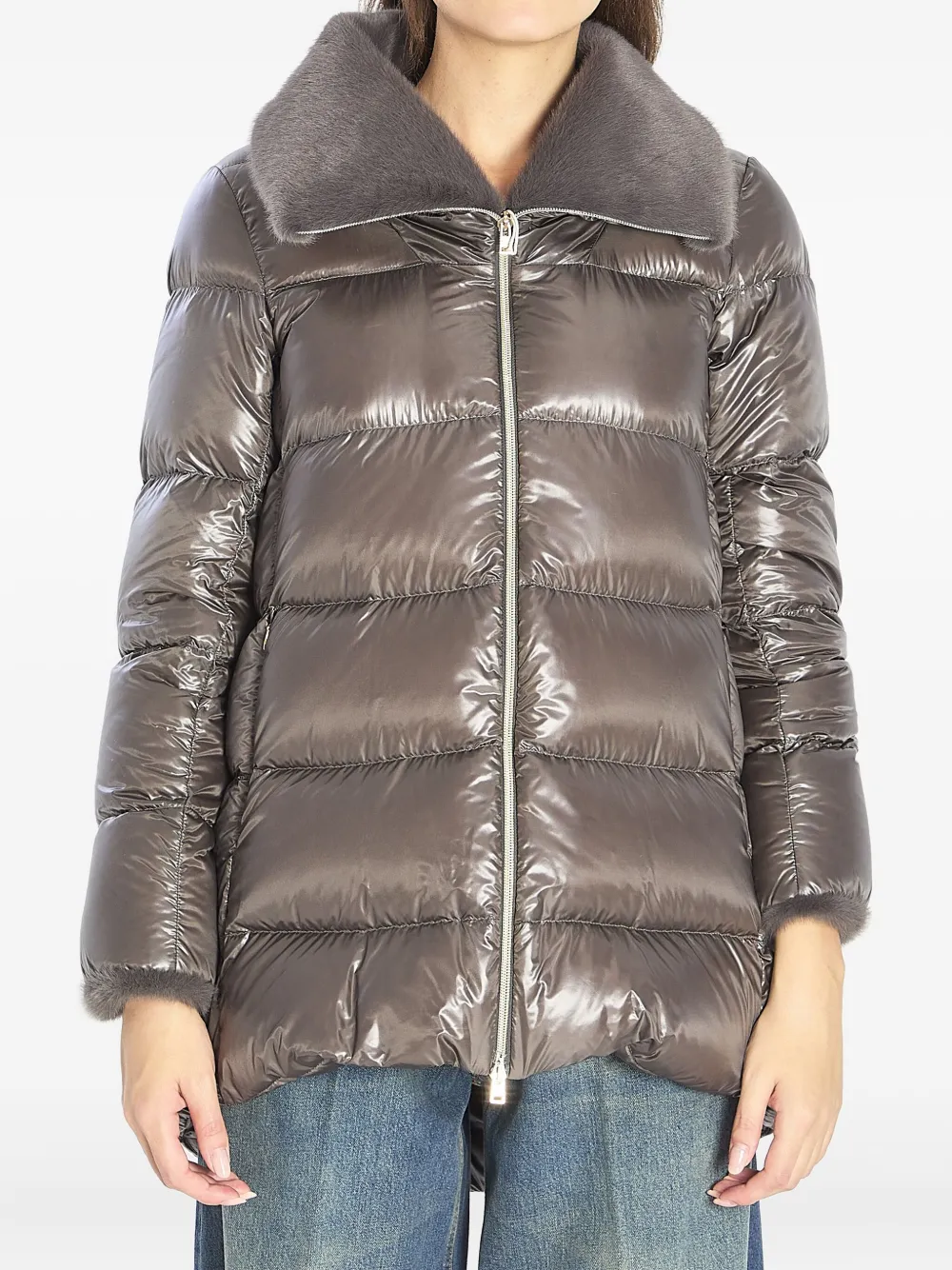 Herno abrigo con cuello texturizado y cierre | gris | Image 1