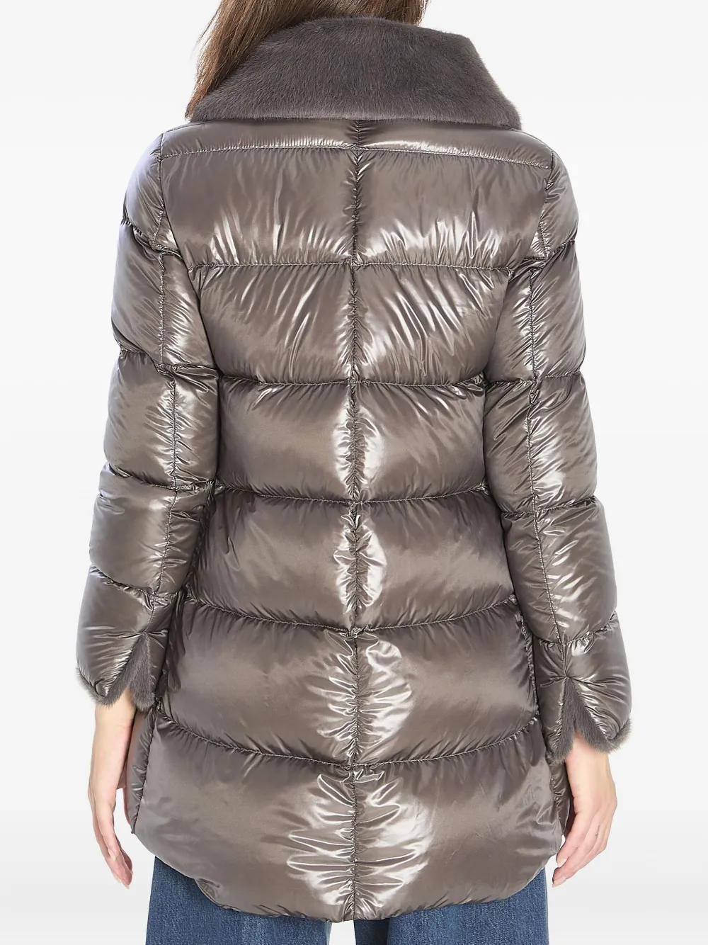 Herno A-shape Long Down Jacket With High Neck In Gray