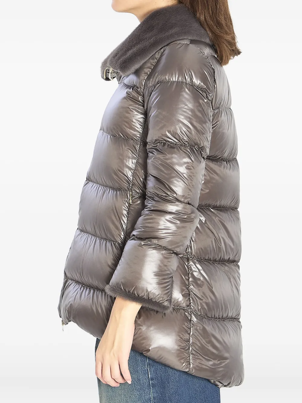 Herno A-shape Long Down Jacket With High Neck In Gray
